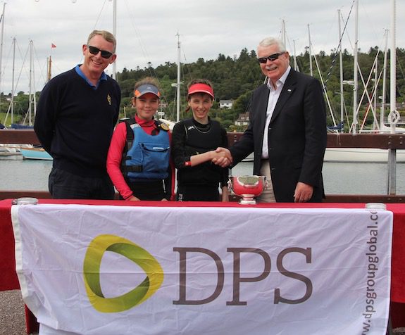 (L-R) Brian Jones, RCYC Class Captain, Feva Class winners Kate Horgan and Eoin Horgan, and Tony Mahon, DPS Managing Director of CS Europe, during the winners presentation at the annual Coolmore Dinghy Race.